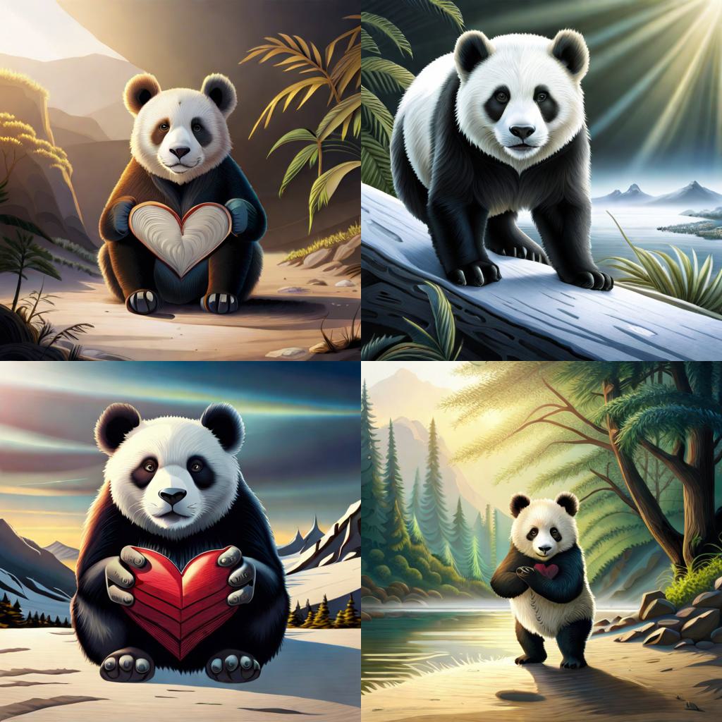 panda con corazón de BlueWillow